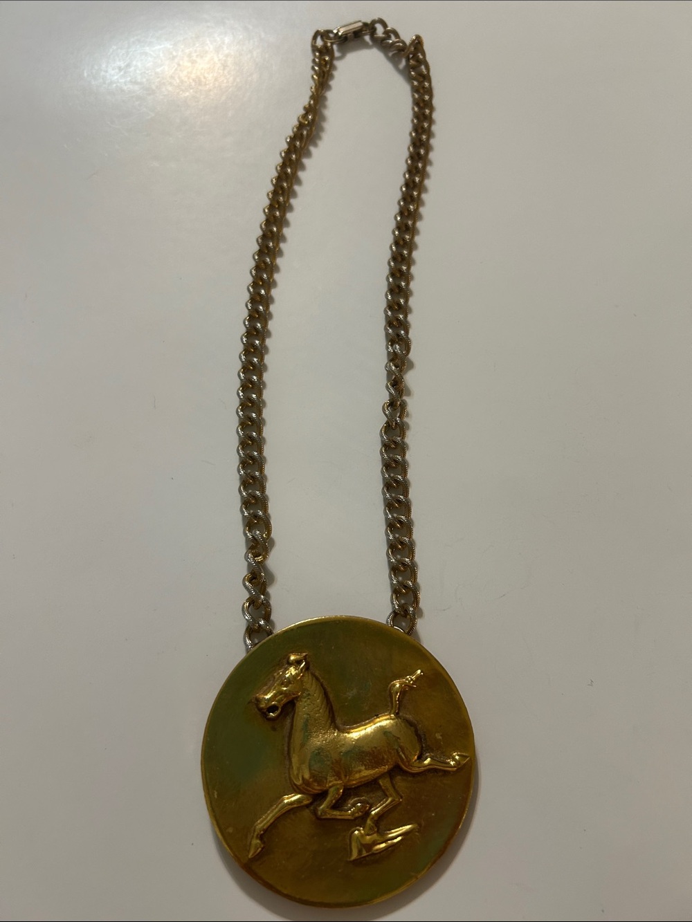 Vintage 1974 Alva Museum Replicas Flying Horse of Kansu Medallion Necklace